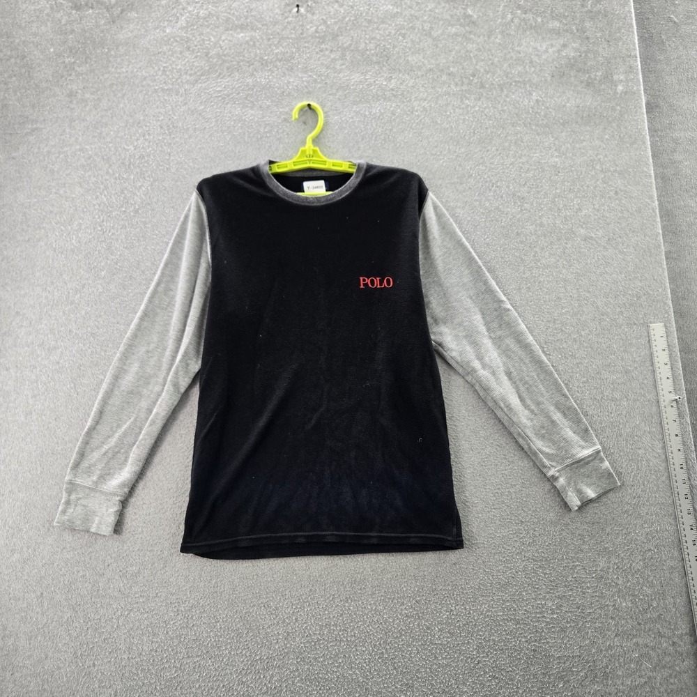 Polo Ralph Lauren Men Shirt L Black Colorblock Raglan Sleeve Logo Waffle Knit